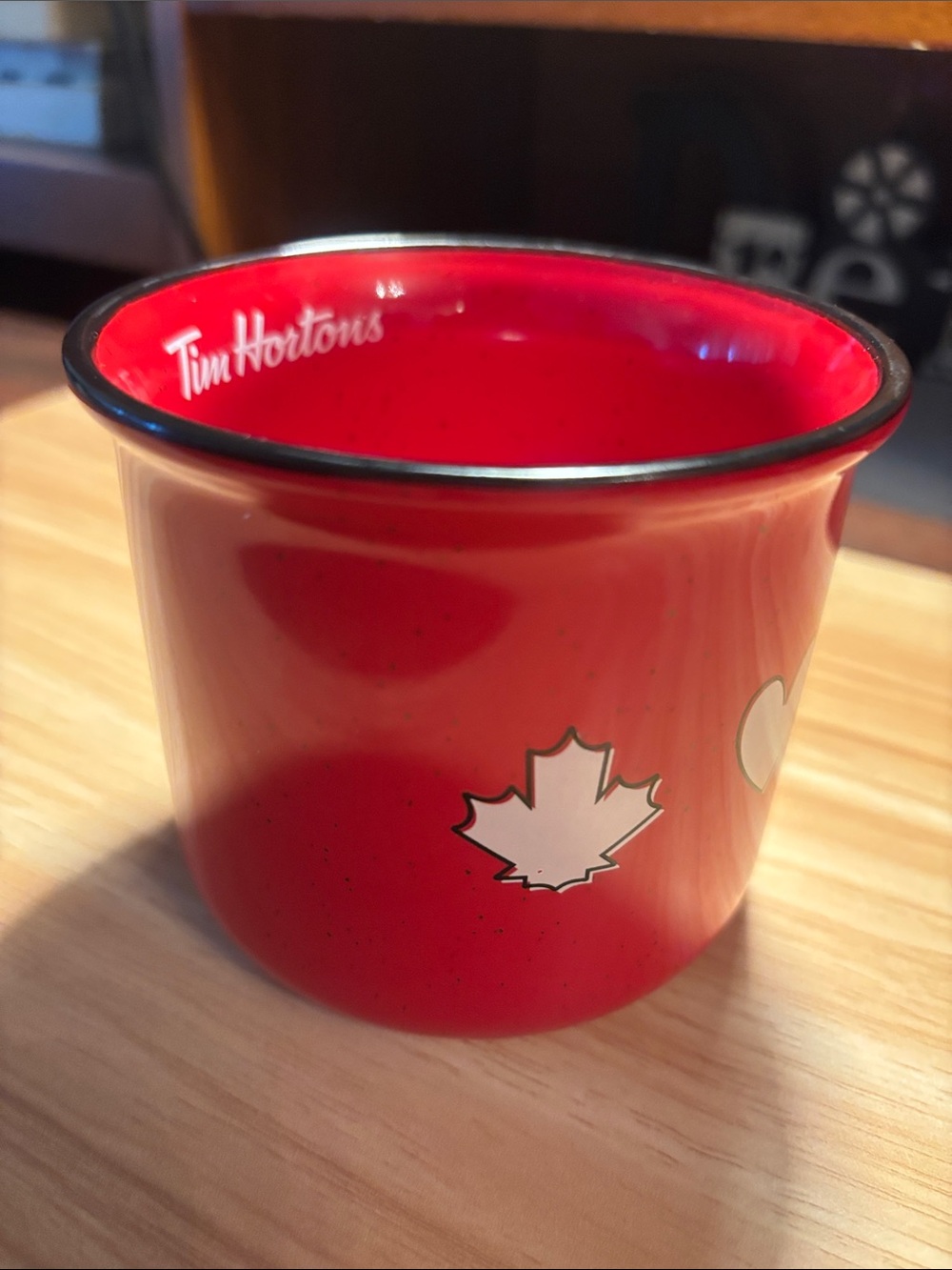 Tim Hortons Red Ceramic Mug with Maple Heart Icons - Picture 8 of 9